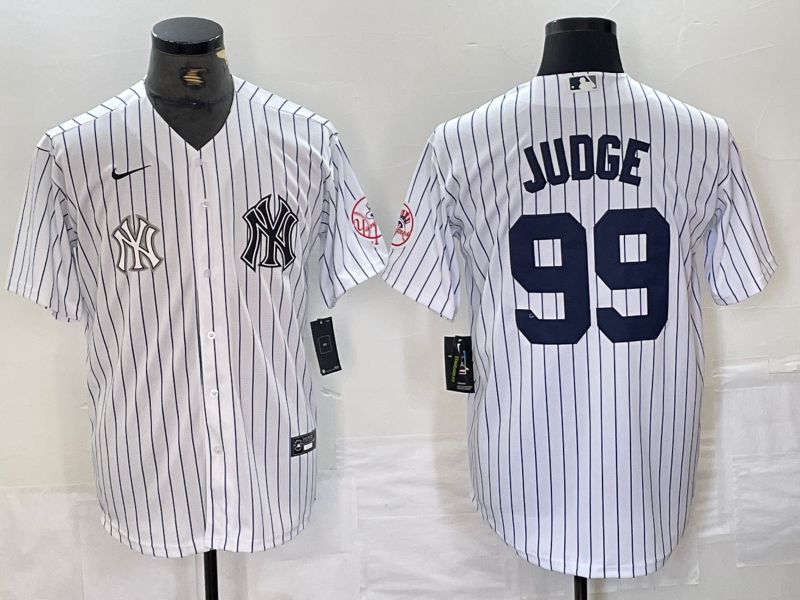 Men New York Yankees 99 Judge White Stripe Second generation joint name Nike 2024 MLB Jersey style 2